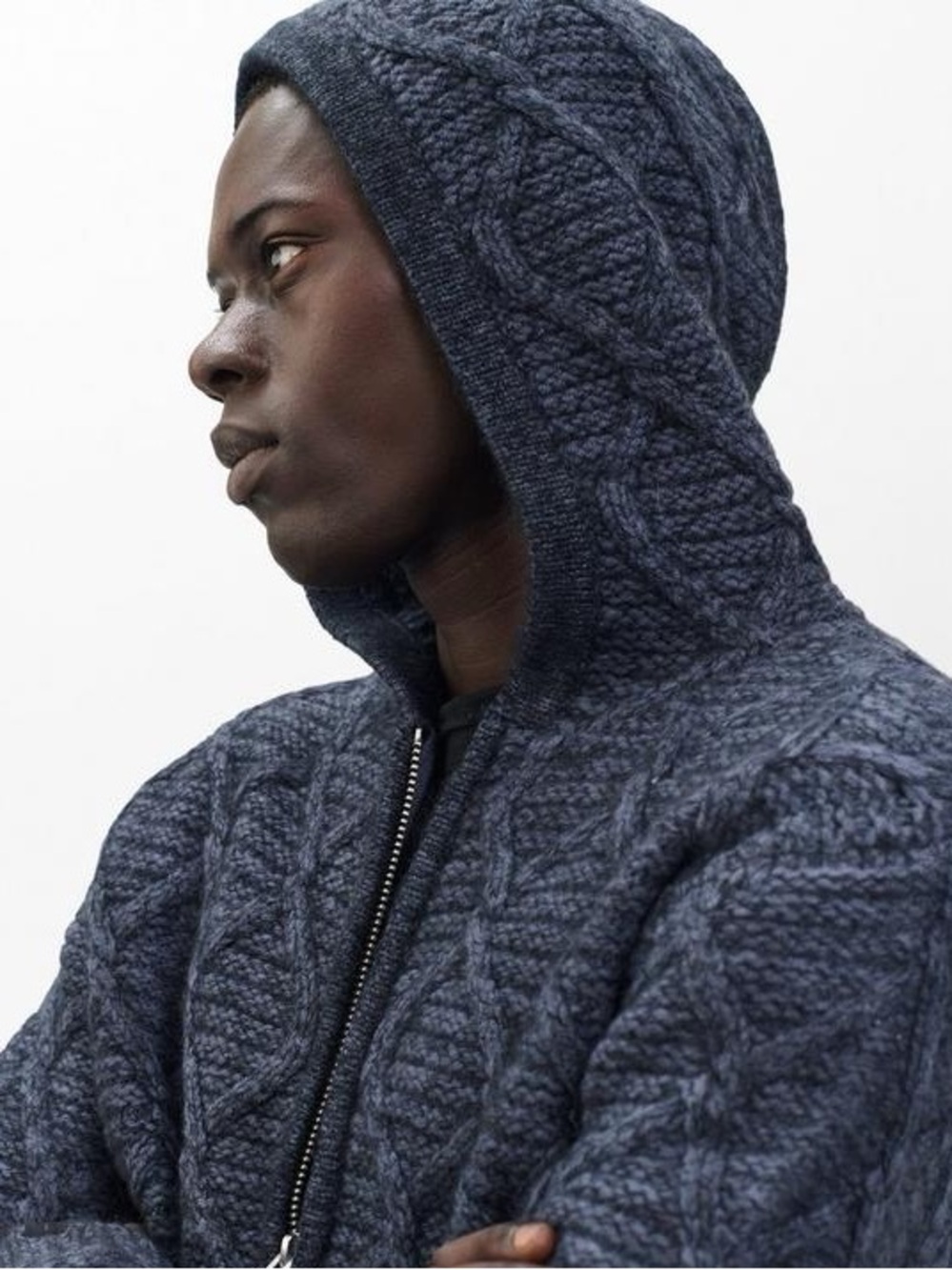 rag & bone Men's Navy Quilted Zip-Up Hoodie Sweater - Picture 2 of 15
